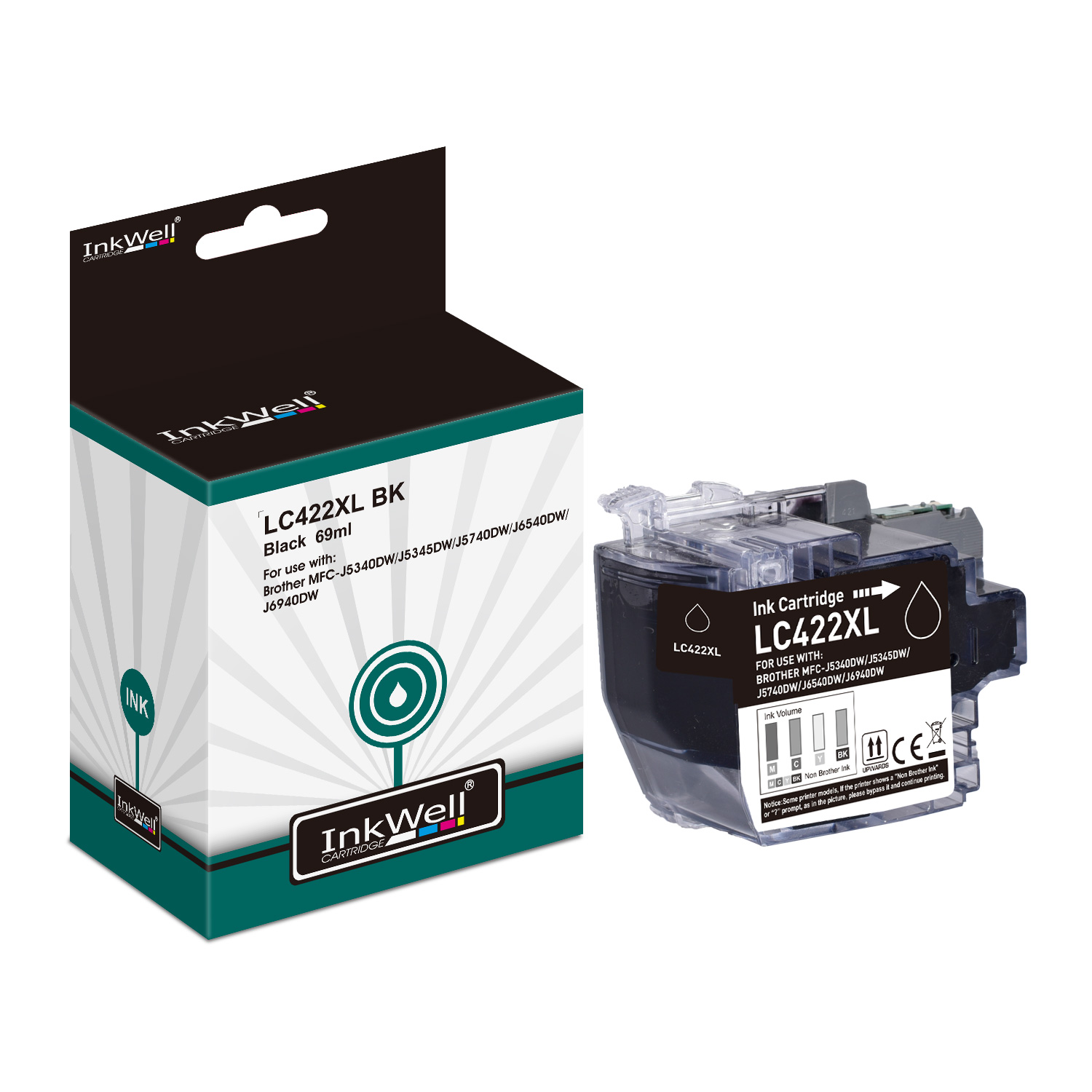 Cartouche d'encre noire compatibleBrother LC422XLBK - Cartouche seule. Imprime jusqu'à 3000 pages. 1