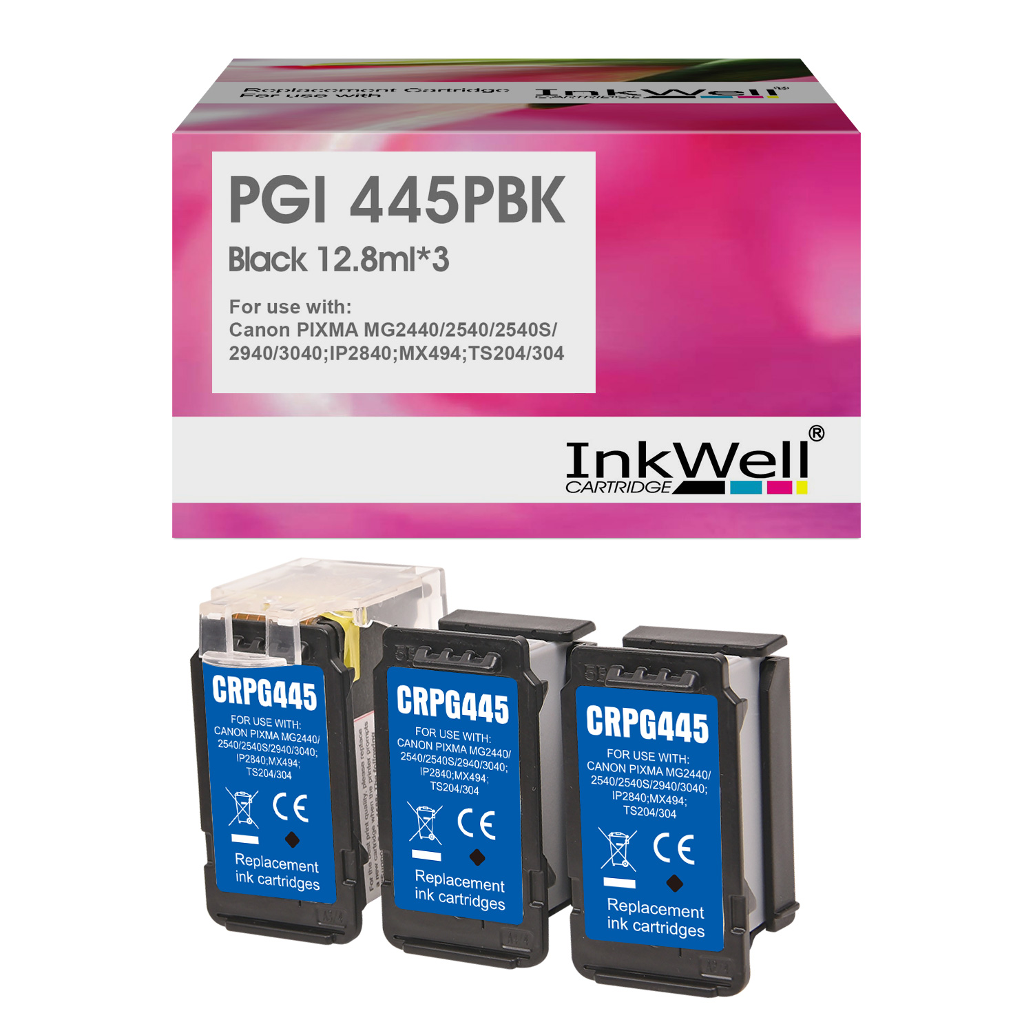 Pack 3 Cartouches PG445 Noir pour imprimante Pixma MG2540 MX494 MG2440 MG2940 MG2942 MG2924 MX492 1